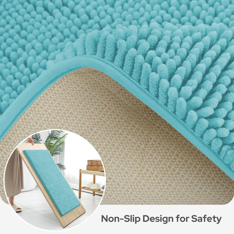 BYSURE Aqua Blue Bathroom Rugs Sets 3 Piece Non Slip Extra Absorbent Plush Chenille Soft Washable Bath Mats - Image 5